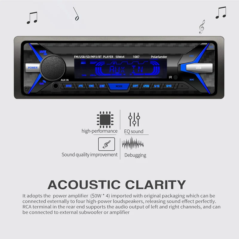 AUX/TF/USB автомобильный радиоприемник FM MP3-плеер 1 Din аудио Bluetooth дистанционное
