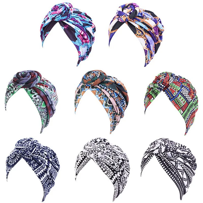 

National Style Vortex Knotted Hat for Women Musulman Cancer Turban Wrap Scarf Cap Islamic Head Cover Hair Loss Hats
