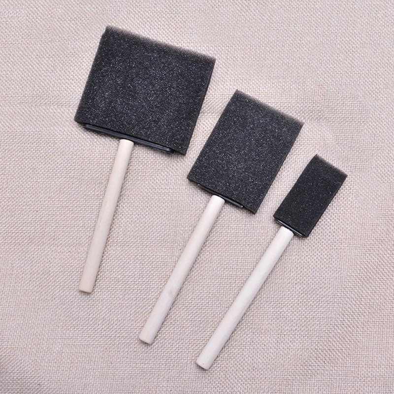 

3Pcs Black Foam Sponge Brushes Wooden Handle Art Craft Painting Drawing Tools