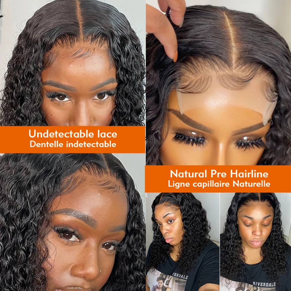 180 Density 4X4 Closure Short Bob Wig Kinky Curly Pre Plucked Cheap Remy glueless Human Hair lace Wig 8-16Inches Afro Jerry Curl