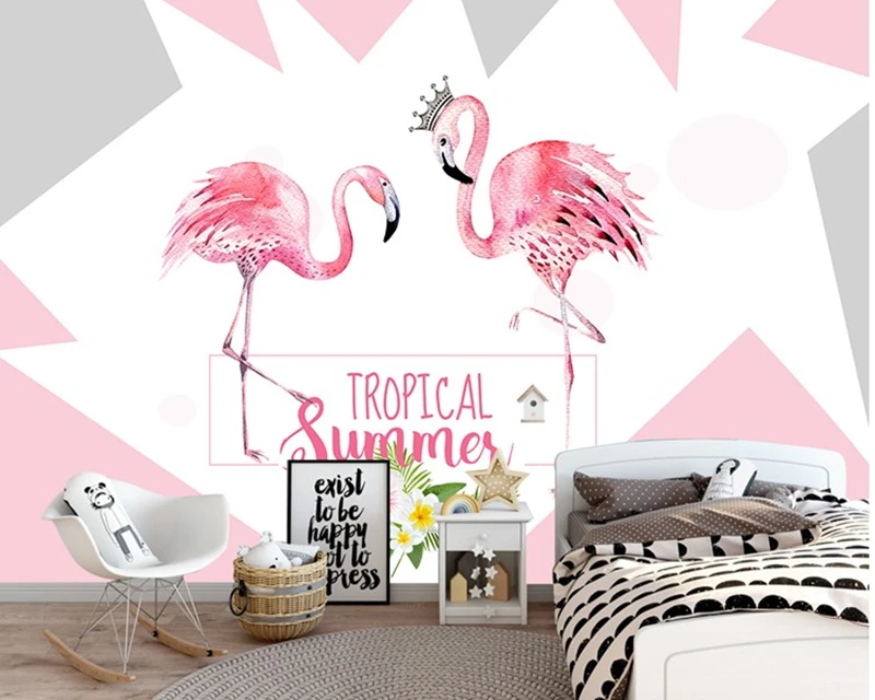 Настенные 3D-обои с изображением розового фламинго персональные простые обои для