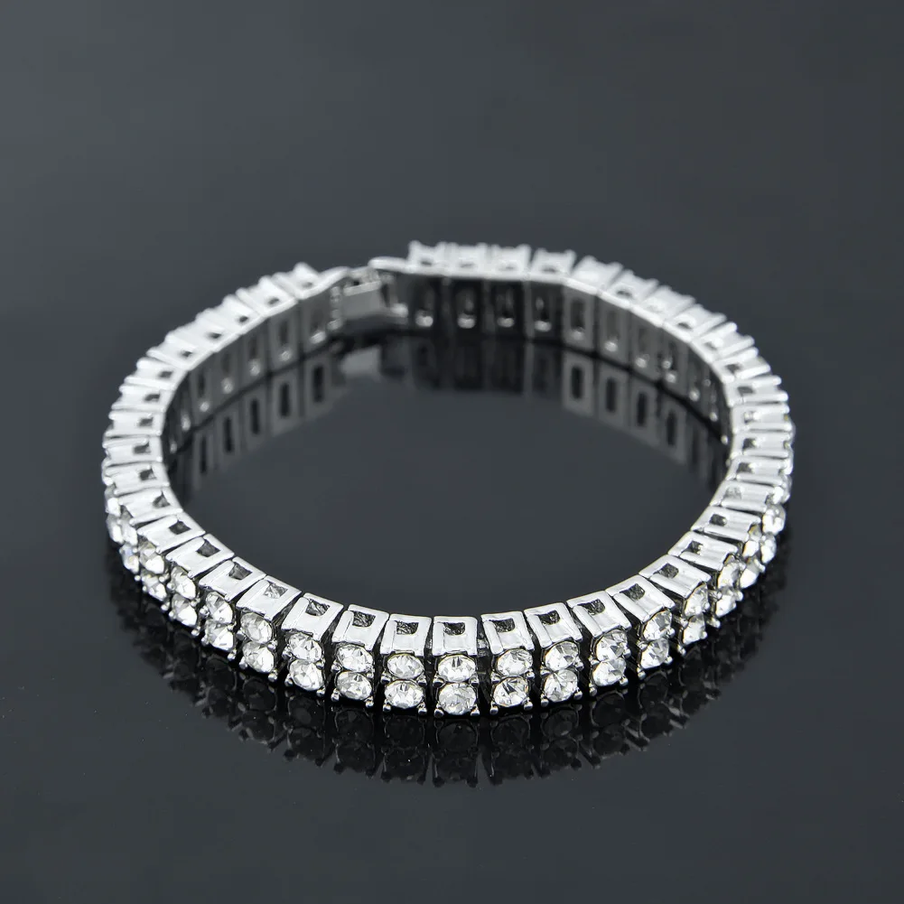 

2 Row AAA Rhinestone Iced Out Men Women Bling Tennis Chain Hip Hop Bracelet 8 " punk bracelet bangle