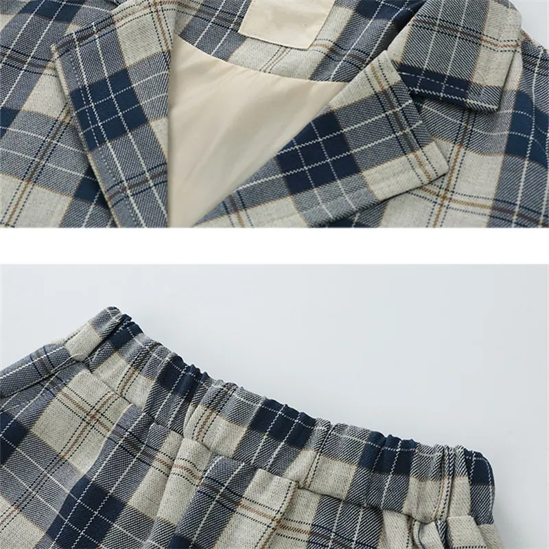 

2020 New Brand 2PCS Kids Plaid Wedding Blazer Suit for Toddler Boys Formal Costume School Suit for Children Spring Clothing Sets
