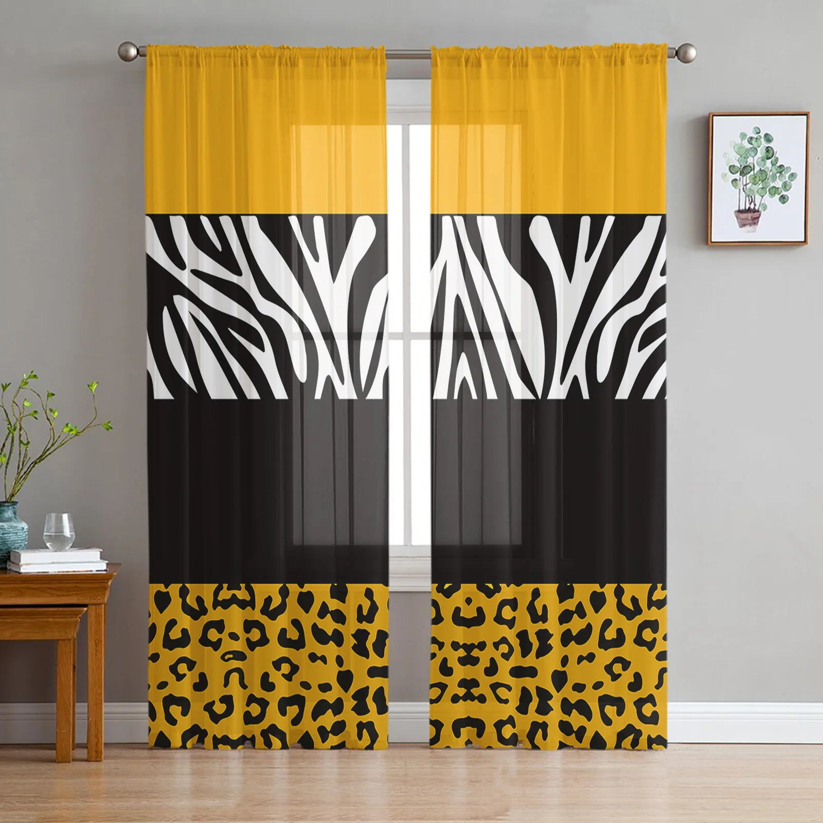 

Желтый леопардовой черно-белой расцветке шторы в полоску для Гостиная прозрачные, тюлевые шторы, занавески, шторы на окно, тонкие прозрачны...