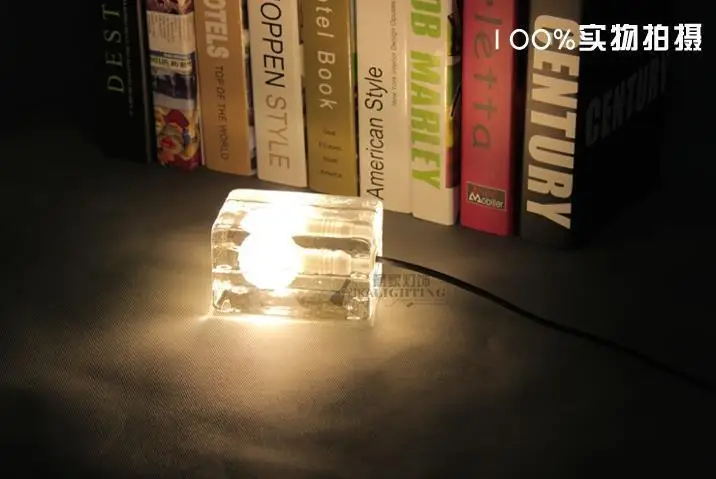 Glass block ice lamp table cube desk design house bed room book | Освещение