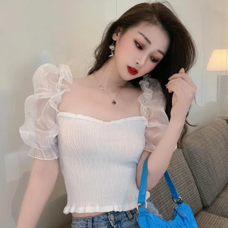 

Blouses Women Summer Patchwork 3 Colors Slim Fashion Korean Style All-match Ladies Cute Elegant Comfortable Streetwear Holiday