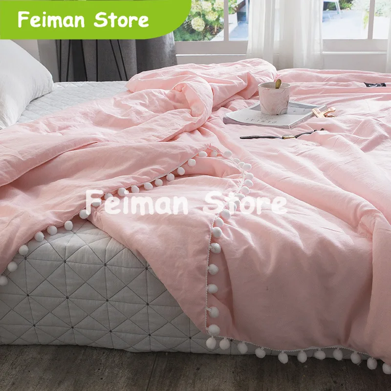 Летнее стеганое одеяло s свежий розовый лоскутное с маленькими шариками 1 шт.