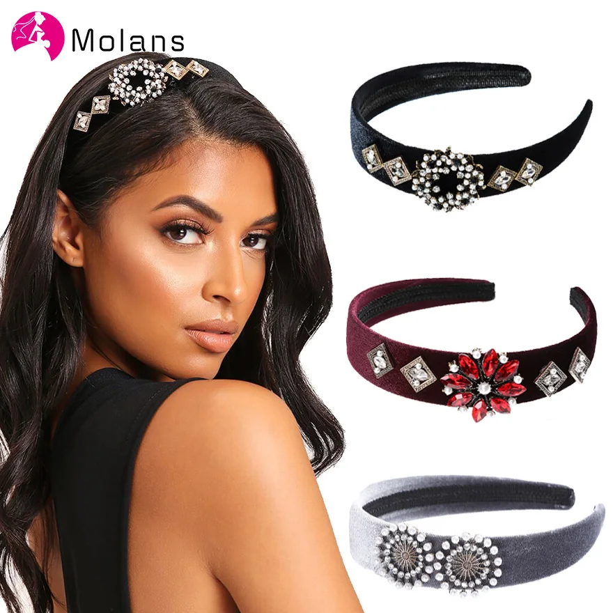 Черные бархатные ободки в стиле барокко с жемчужинами Ретро цветок Кристальные