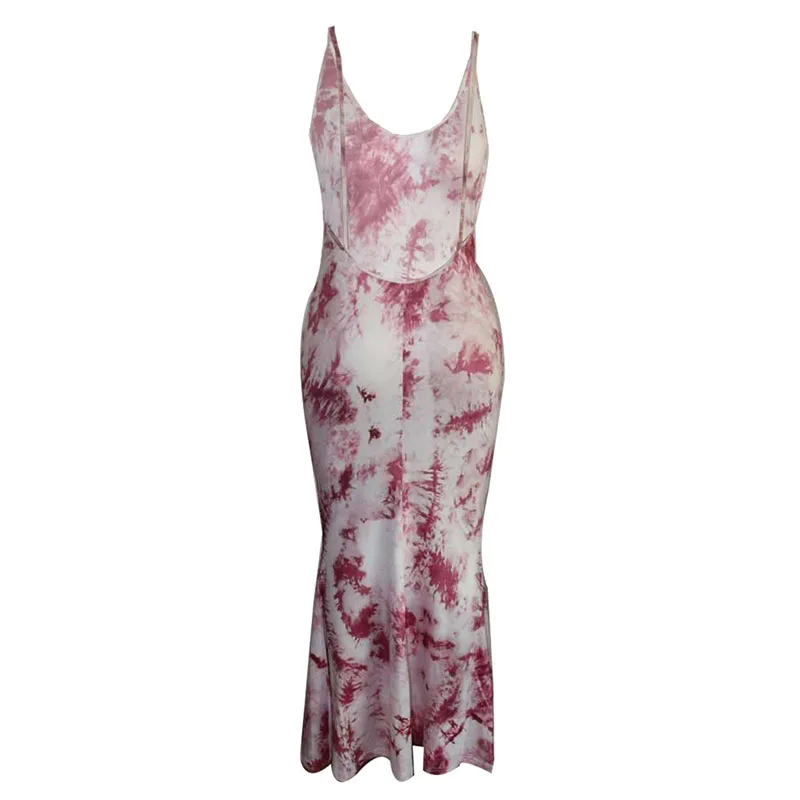Сексуальное пляжное платье с принтом Tie Dye, женское желтое платье на бретельках с открытой спиной, длинное платье макси, летнее фиолетовое платье Бохо без рукавов с v-образным вырезом