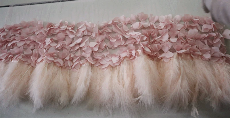 3D Цветы и перьевая ткань розовая кружевная гофрированная цветочная с перьями |