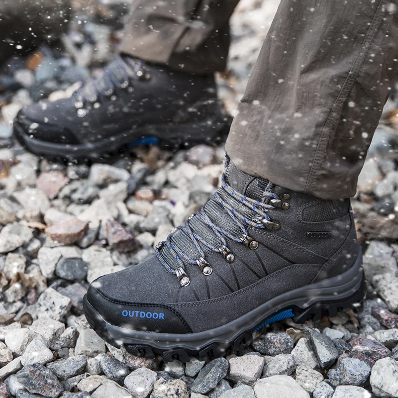

ZUFENG Big Size Men Boots for Winter Hiking Shoes Warm Fur & Plush Lace Up Snow Boots Outdoor Sneakers Mountain Climbing Shoes