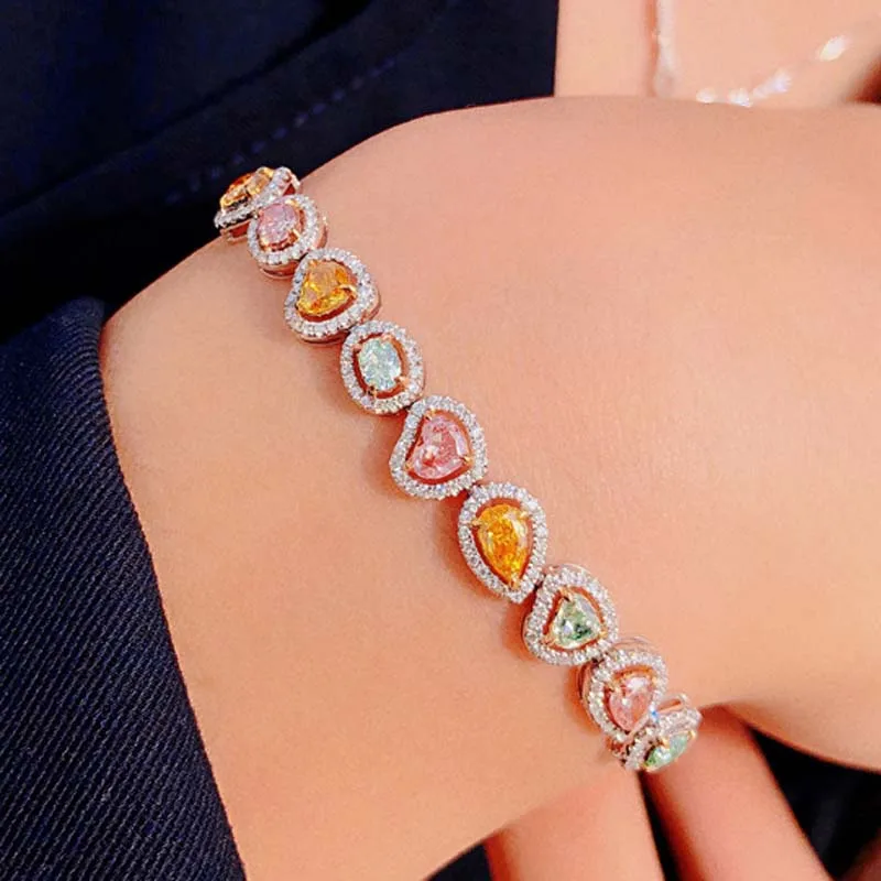 

Роскошный браслет с разноцветным кубическим цирконием класса ААА, подарок на день рождения для женщин/девушки, новинка 2021, модные женские б...