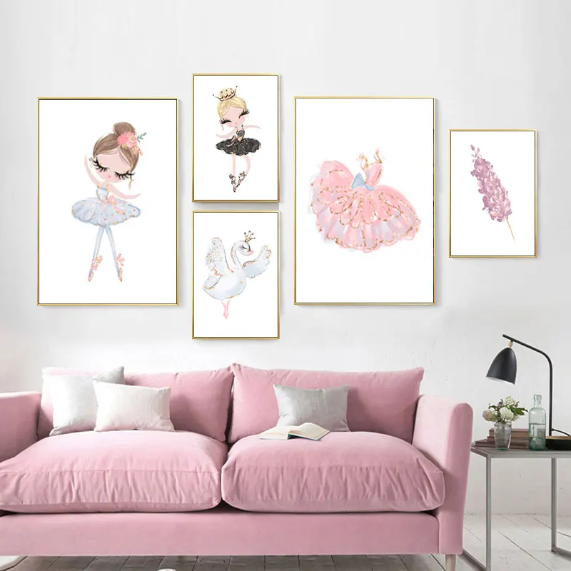 

Nordic Ballet Princess Nursery Poster Prints Unicorn Wall Art Canvas Painting Swan Pictures For Children Room Kid Cuadros Decor