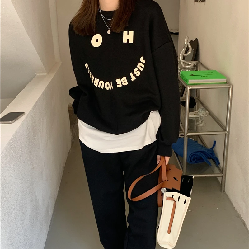 Осенне-зимние женские спортивные костюмы с круглым вырезом и буквенным принтом