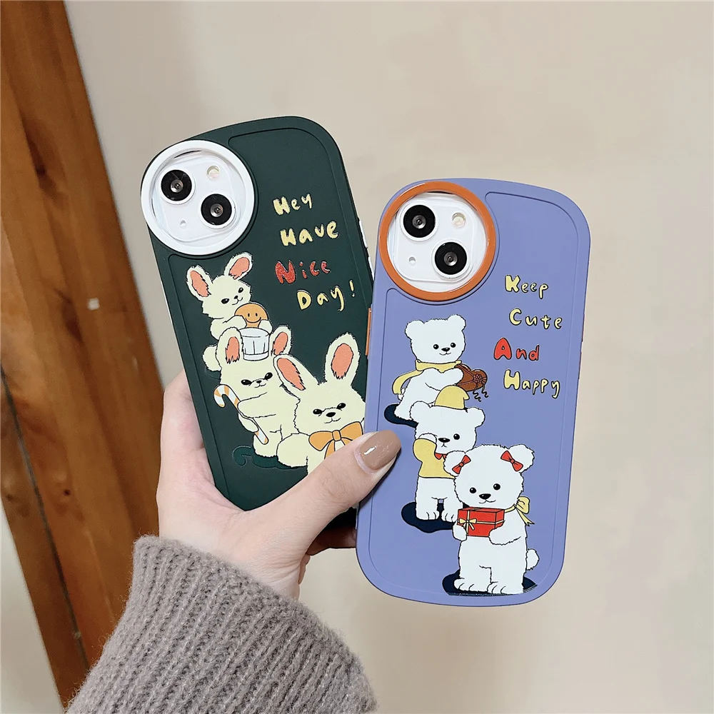 

Cute Funny Bear Circle Lens Case For Iphone 13 12 11 Pro Max Chubby Skin Silicone Tpu Protection Cover For Iphone X Xr Xs Max