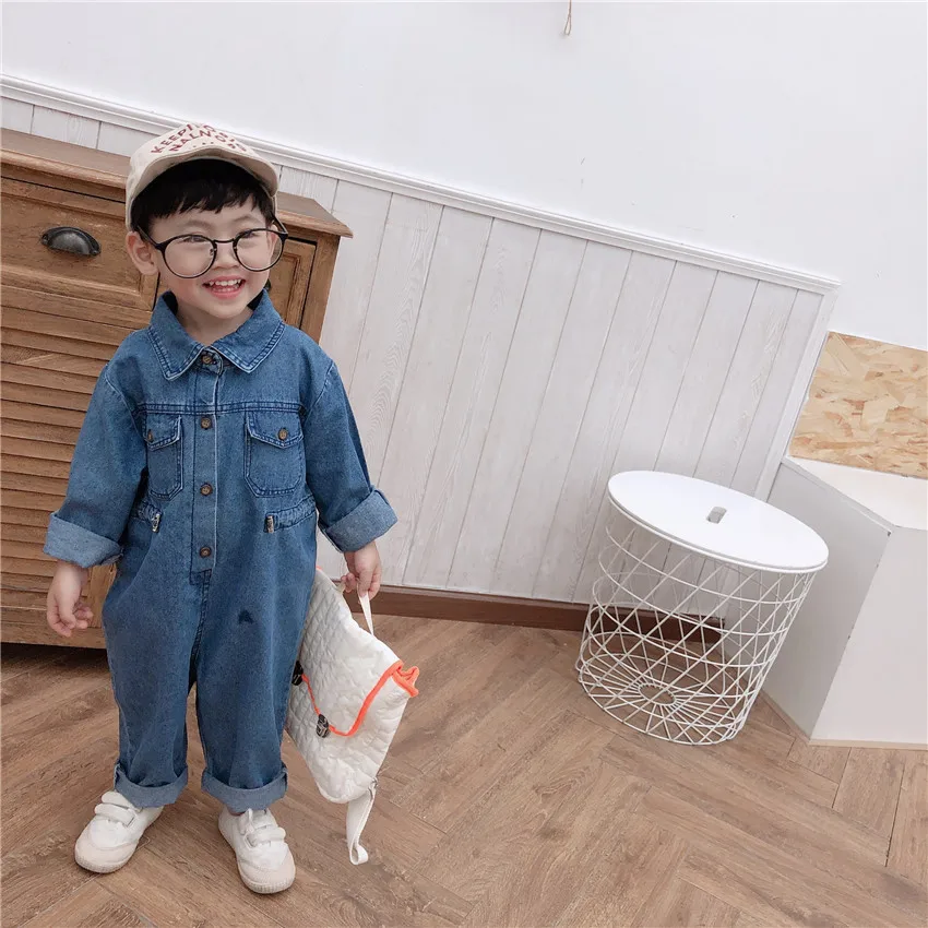 2019 г. Осенняя одежда новые детские джинсовые комбинезоны с длинными рукавами