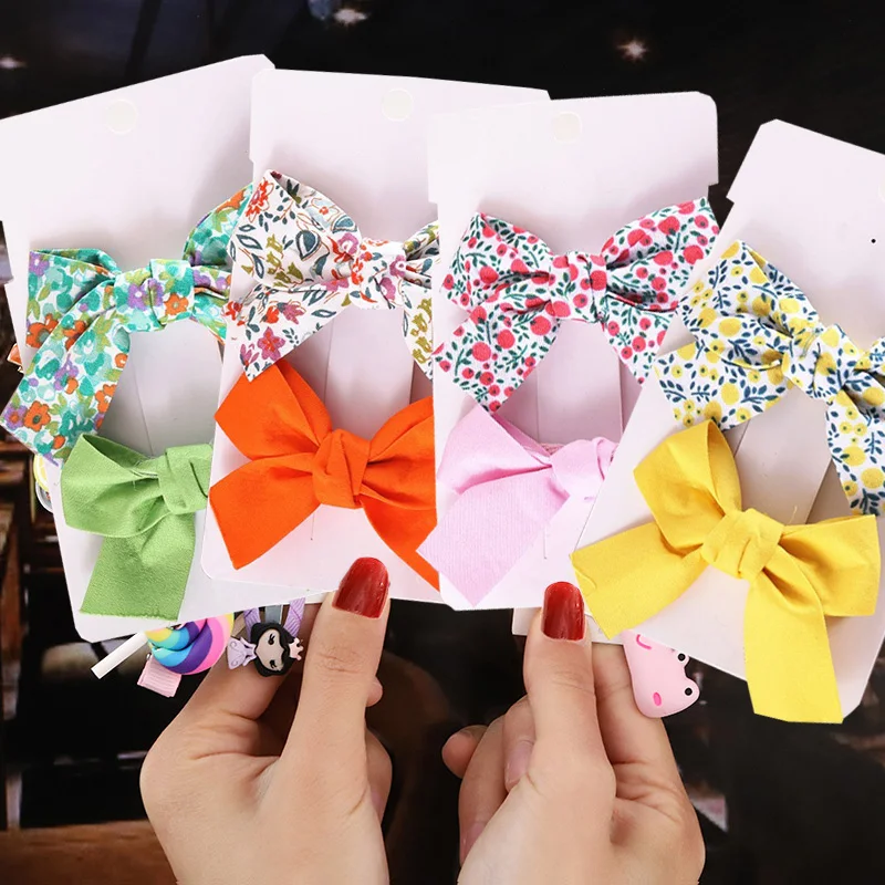 

2 Pieces/set Floral Bowknot Children Hairpin Kids Headdress Headbands Printed Side Bangs Hair Clips Cute Girls Hair Accessories