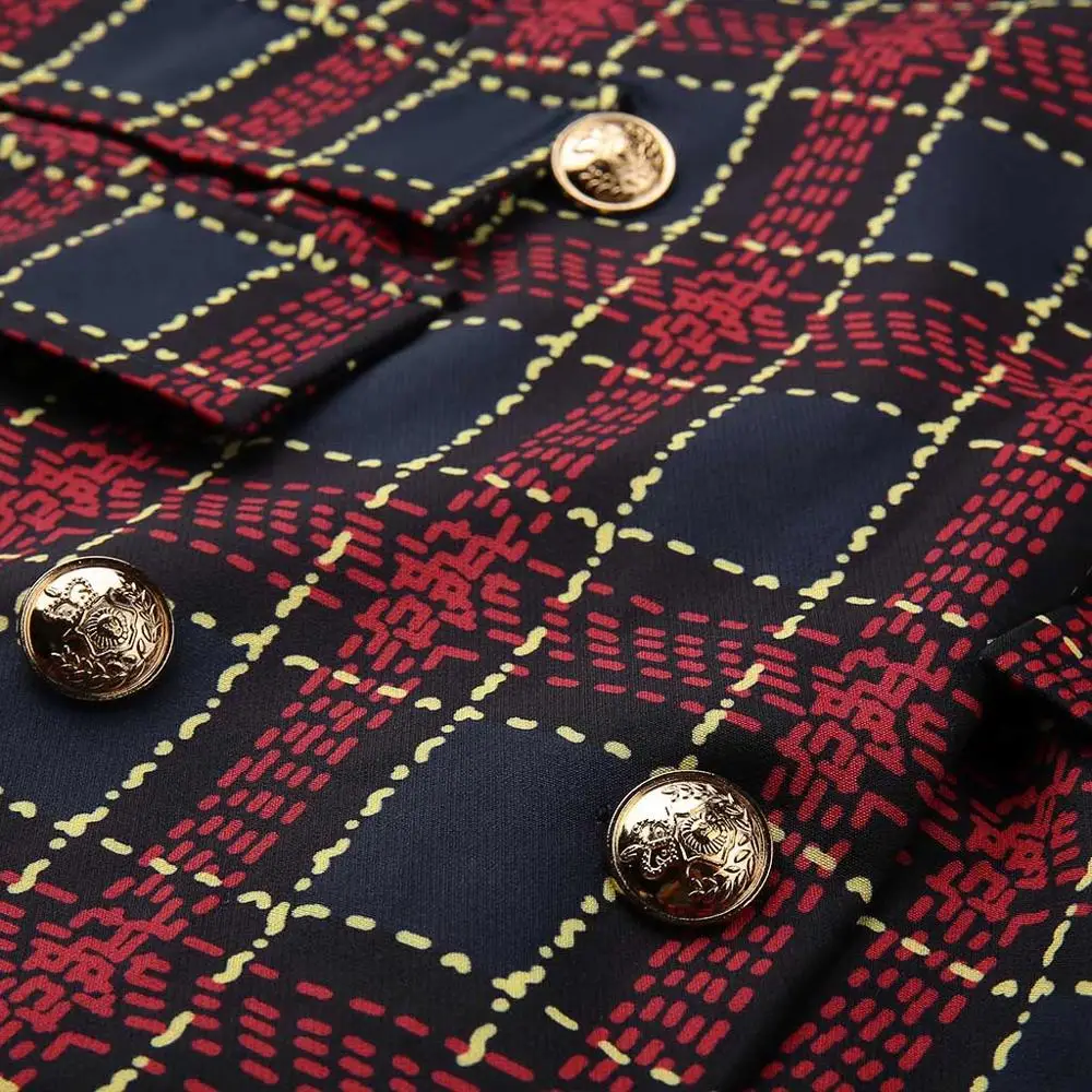 Женское платье длинный рукав отложной воротник пуговицы гусиная лапка в клетку