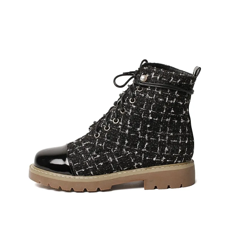 

Quality PU martin boots women chunky heels 3cm height lace up ankle boots platform cross-ties 2020 lady booties size 40 41 42 43