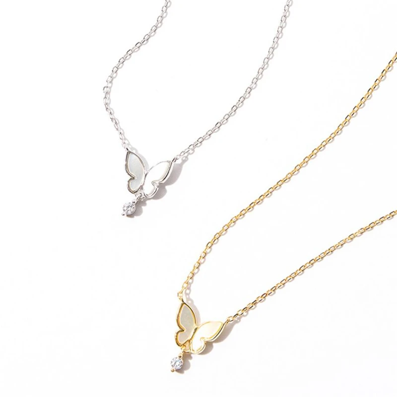 

Sole Memory Shell Butterfly Tassel Crystal Water Droplets Silver Color Clavicle Chain Female Necklace SNE548