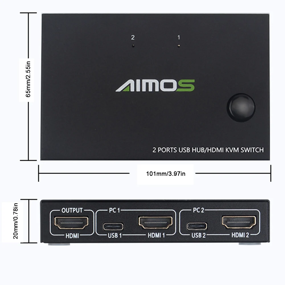 

HDMI KVM Switch 2 in 1 Out, 4K@30Hz with USB2.0 Hub for PC Monitor, Projector, Keyboard, Mouse
