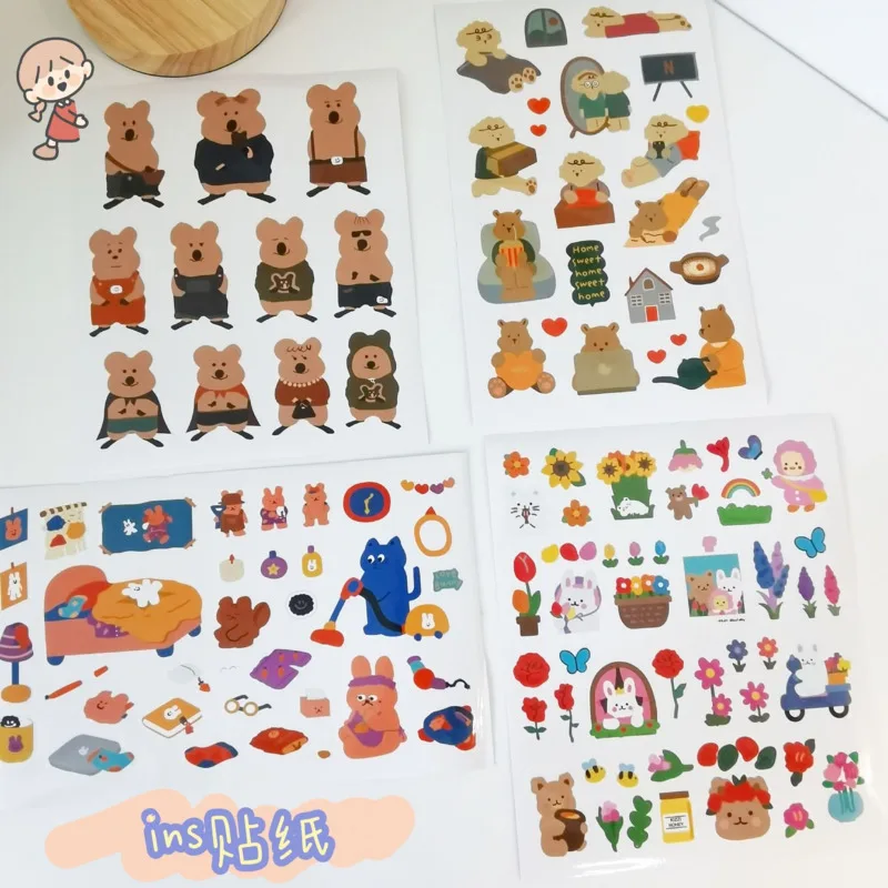 Милые водонепроницаемые наклейки в Корейском стиле с изображением кота медведя