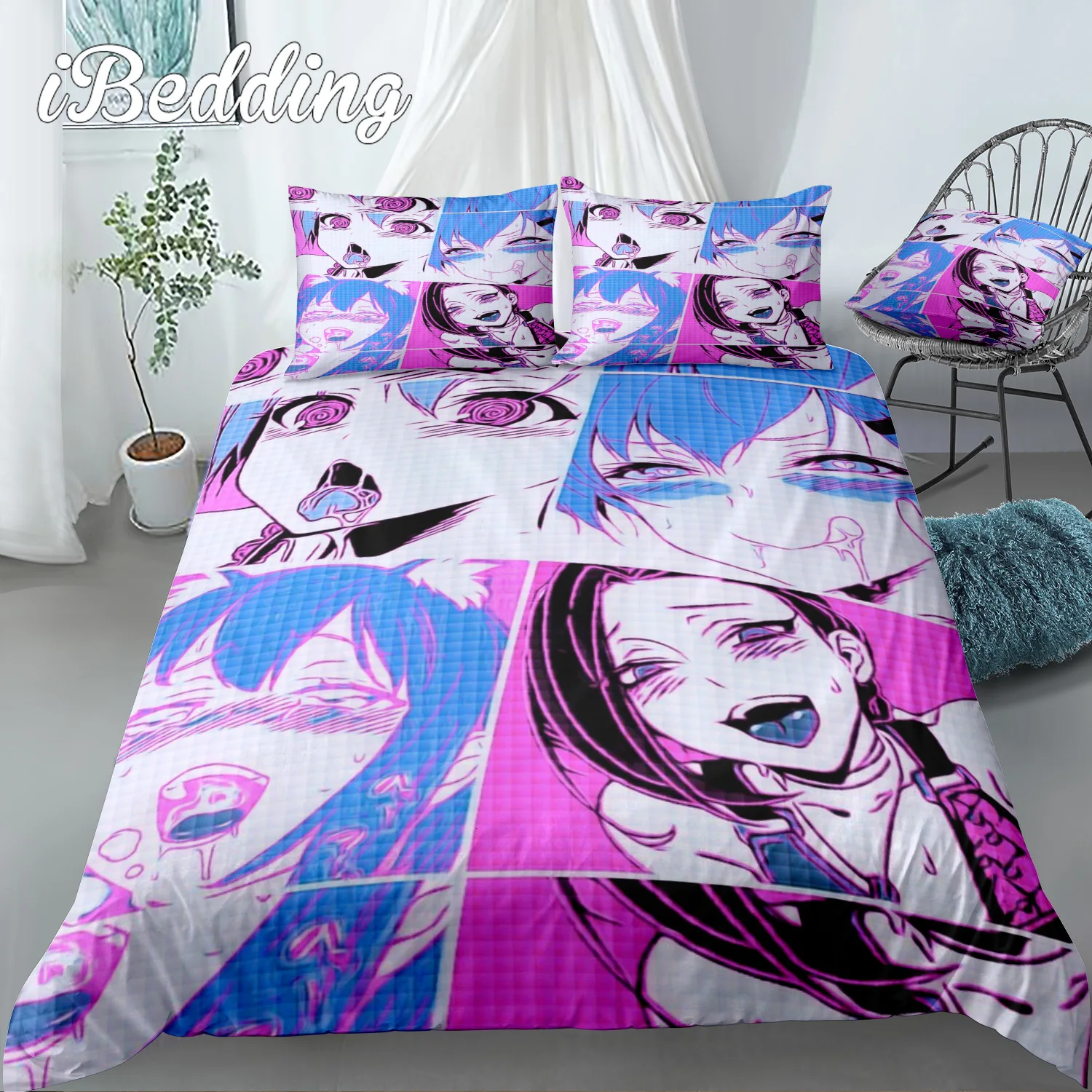 Комплект постельного белья из микрофибры Ahegao в стиле поп-арт с изображением лиц