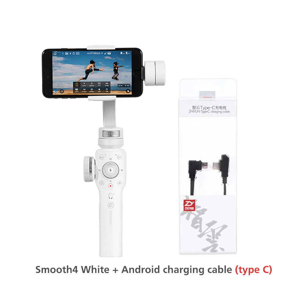 SM4-white-TypeCcable ZHIYUN официальный гладкой 4 3-осевой портативный монопод с шарнирным замком Портативный стабилизатор Камера крепление для смартфонов Iphone действие Камера - Цвет: SM4-white-TypeCcable