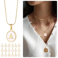 a to z coin necklace letter pendant for women shell stainless steel gold color tiny charm femal layered gifts