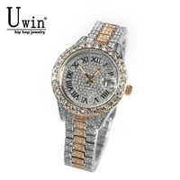 uwin small dial womens watch baby pink iced out quartz clock luxury rhinestone waterproof wrist watch small size for women
