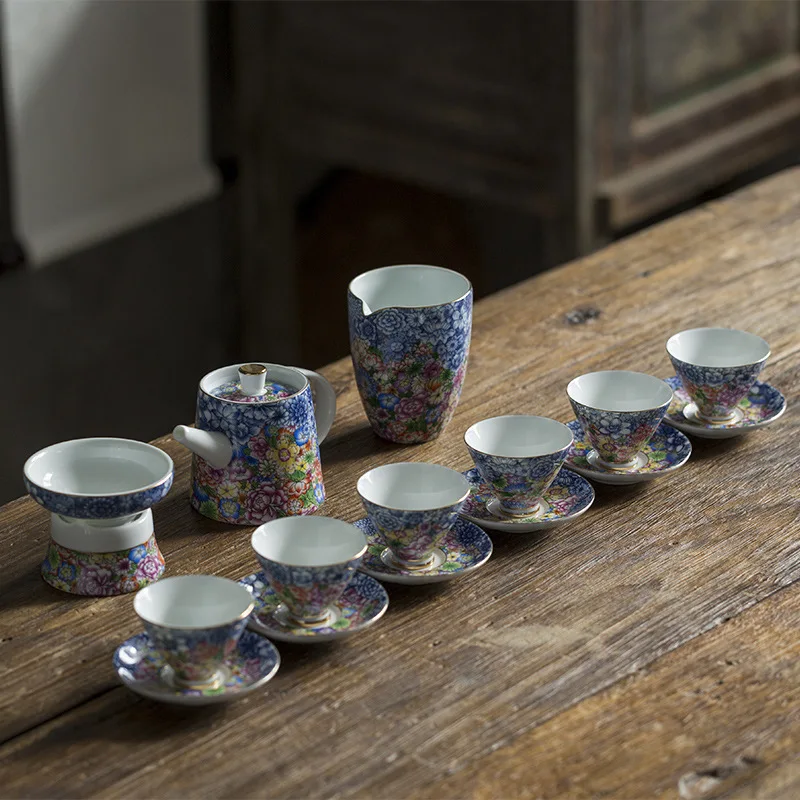 

Enamel color porcelain white porcelain teapot cover bowl Kung Fu ceramic tea set business gift home office