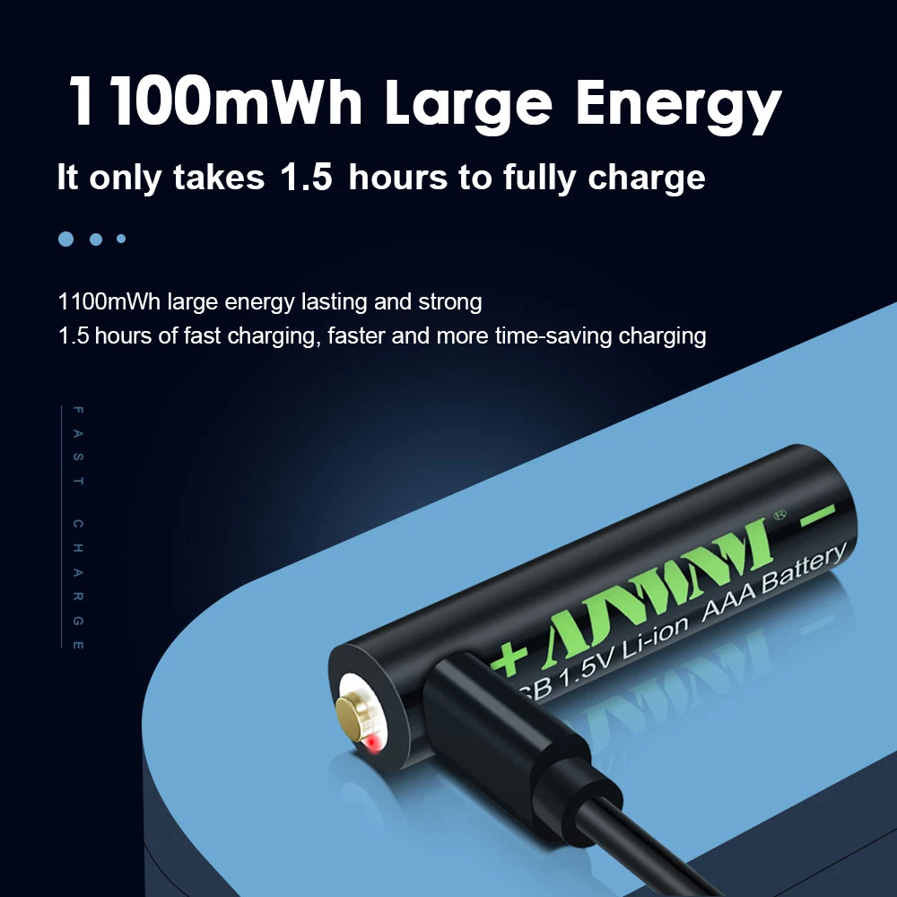 AJNWNM 1 5 v li-ion AAA батарея 3A 1100MWH перезаряжаемая литиевая aaa батареи перезаряжаемые