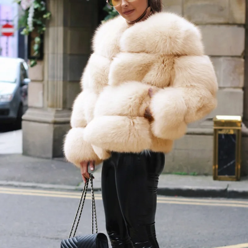 Зимние женские меховые пальто и куртки большого размера с круглым вырезом