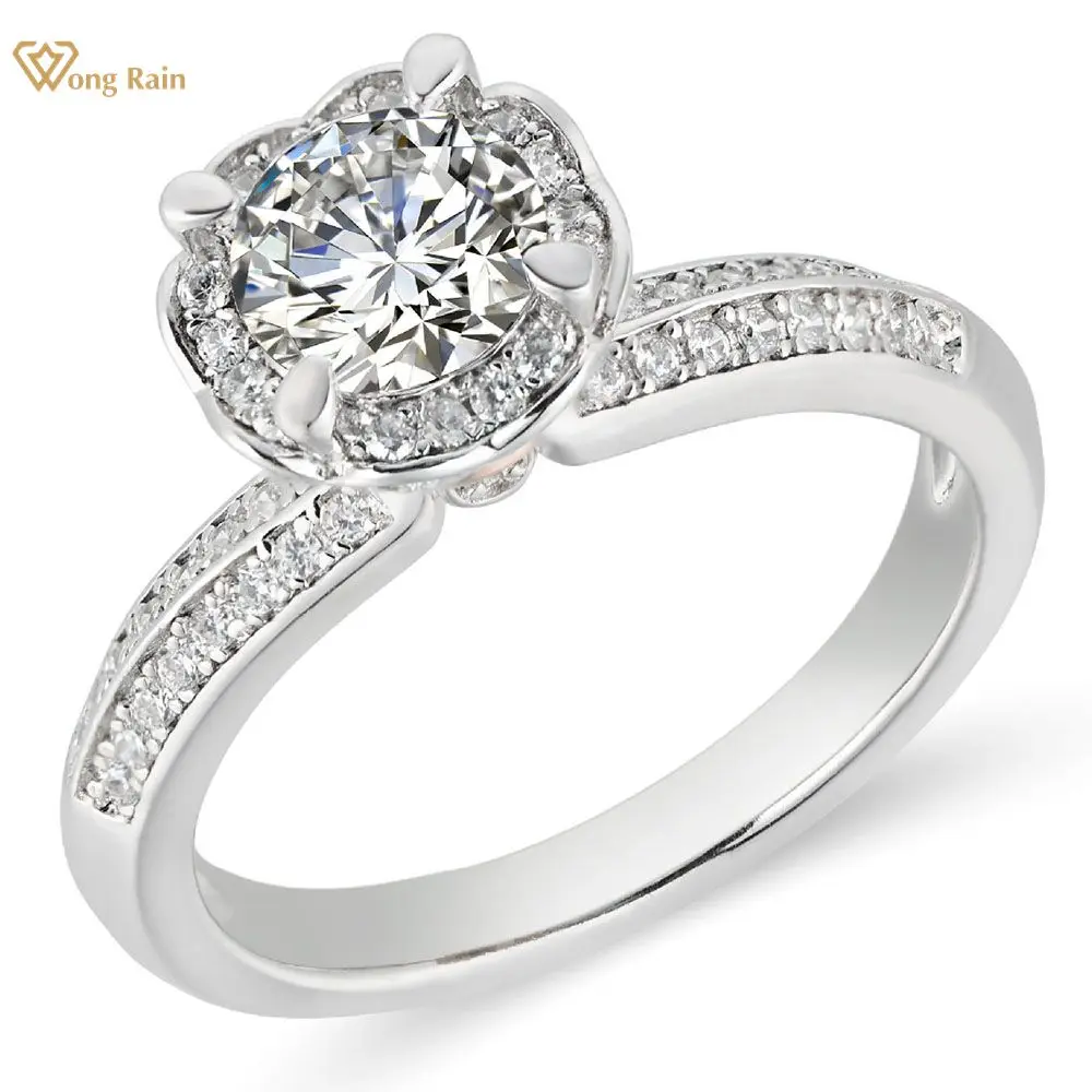 

Wong Rain 925 Sterling Silver Round Cut Created Moissanite Gemstone Wedding Engagement Simple Ring For Women Fine Jewelry Gift