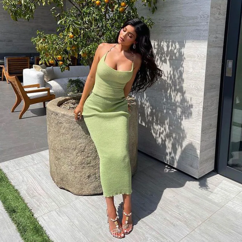 Cryptographic/Модный трикотажный комплект из топа и платья с цепочкой Комплекты 2