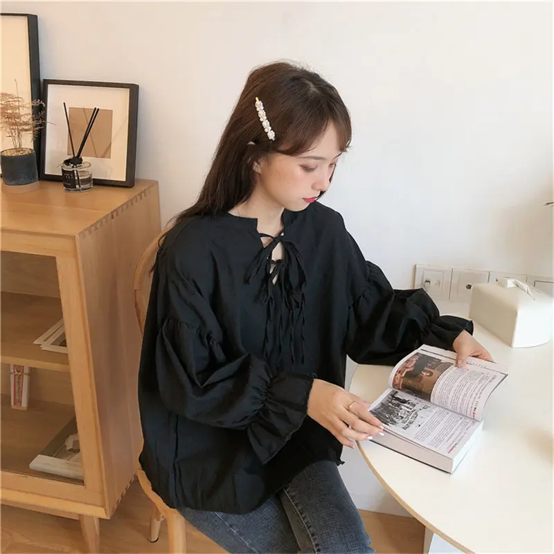 

HziriP 2021 Solid Lantern Sleeves Fresh Soft Casual Tops Basic Blouses Women Office Lady Gentle Female Loose All Match Shirts