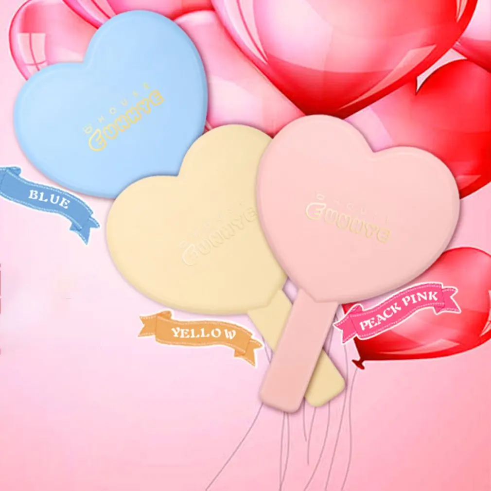 Romantic Cute Girl Heart Shaped Candy Color Makeup Mirror 3 Colors Portable Hand Grip | Красота и здоровье