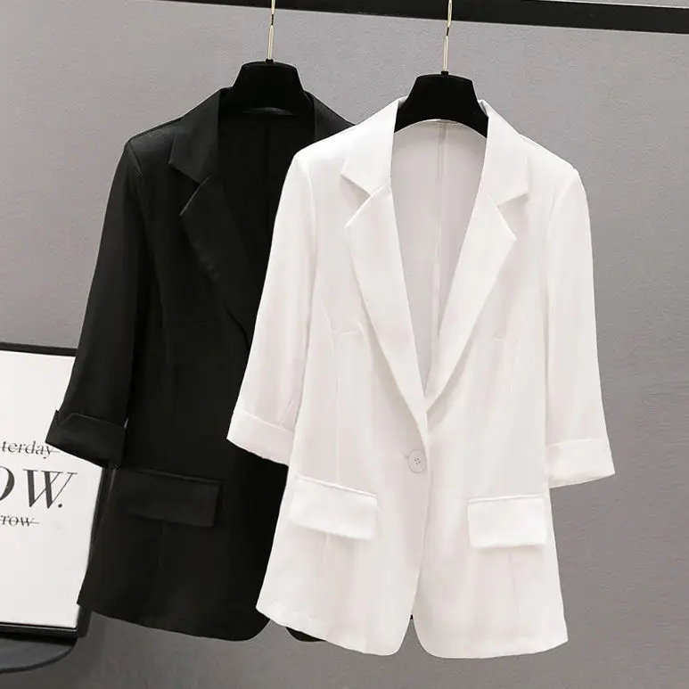 

Short spring and summer new Blazer coat slim women's slim large size thin 7 / 4 sleeve suit top