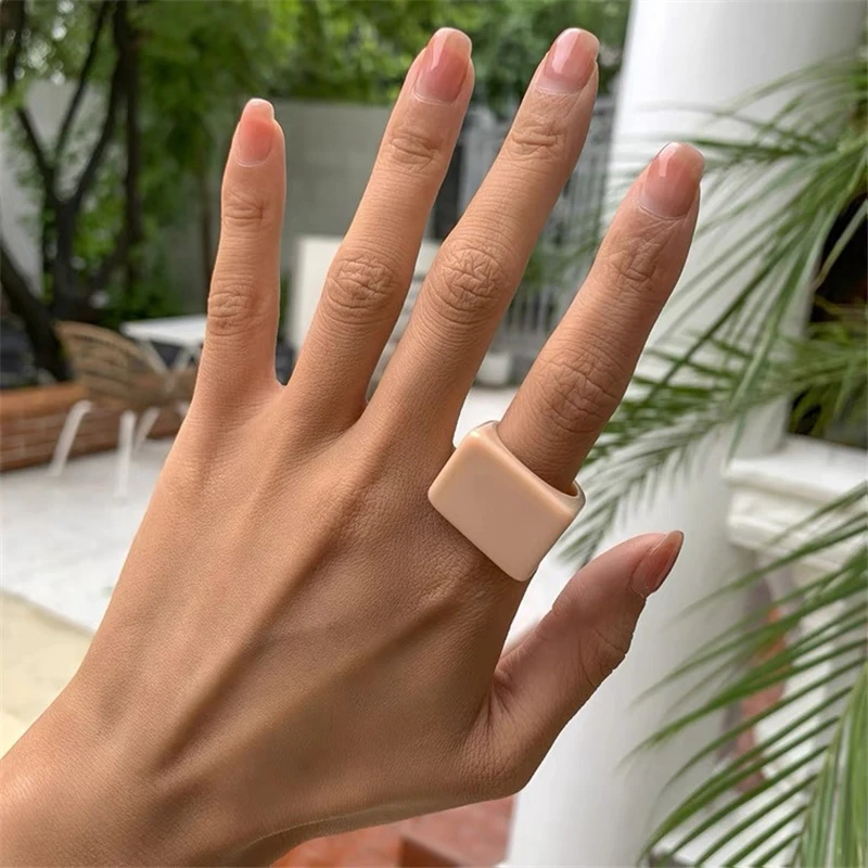 2022 New Kpop Vintage Trendy Geometric Square Candy Color Resin Rings Girls Fashion Aesthetic Jewelry Gifts | Украшения и