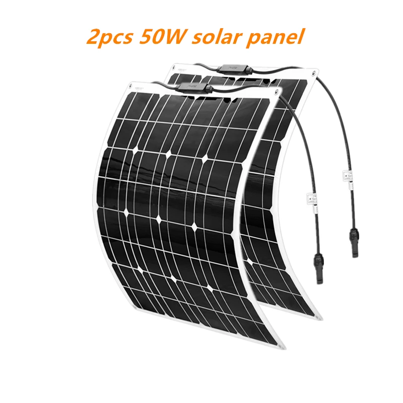 2pcs 50W solar panel 50 Вт Гибкая солнечная панель монокристаллическая Кремниевая ячейка для 12 в системы зарядного устройства батареи 100 Вт 150 Вт 200 Вт Panneau solaire - Цвет: 2pcs 50W solar panel