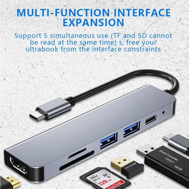 C47 Type-C Мультиадаптер для HDMI-совместимый 4K USB3.0 SD TF конвертер Macbook Pro 6 в 1 док-станция
