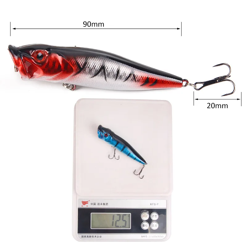 

2021 1pcs New 90mm/12.5g Popper Fishing Lures Wobblers Artificial 3D Eyes Minnow Bait Bass Fishing Tackle Lure Crankbait 1PCS
