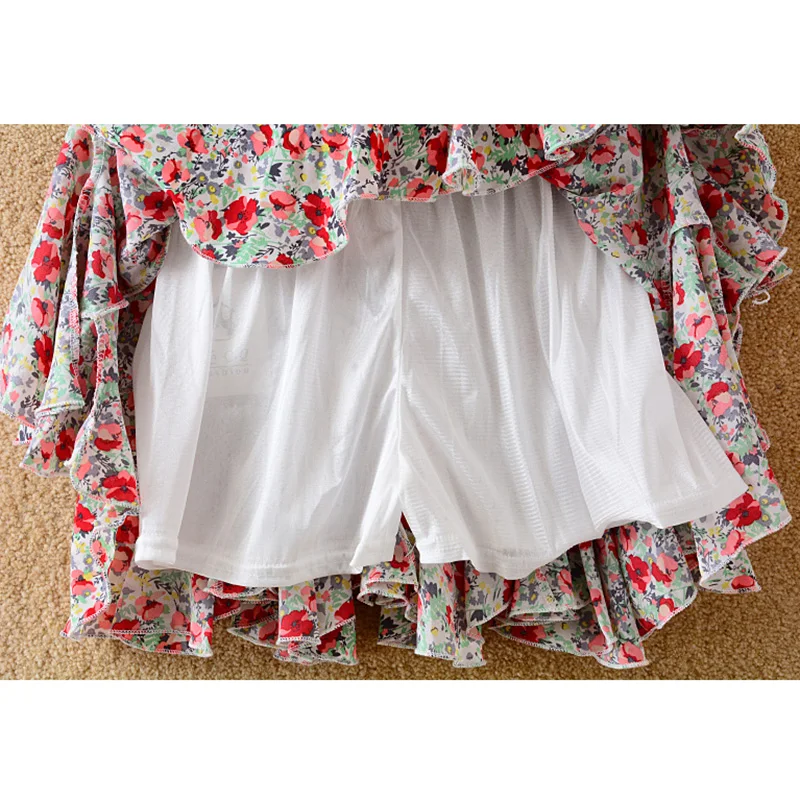 

Floral Print Chiffon Short Skirts Women Summer Lotus Leaves Pleated Bohemian Mini Skirt 2021
