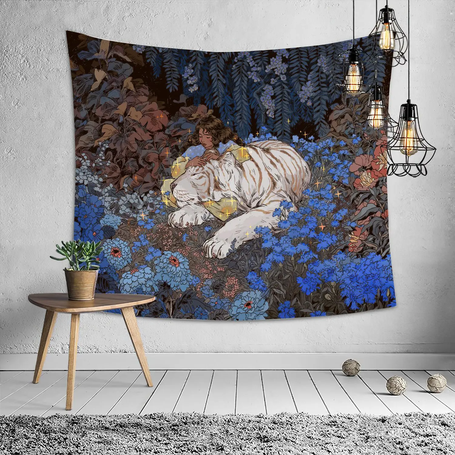

Psychedelic big tapestry girl tiger tapestry boho style tapestry home wall bedroom decoration print blanket