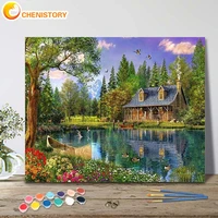 chenistory picture by number forest houses landscape drawing on canvas handpainted art oil paint by number kit home decoration