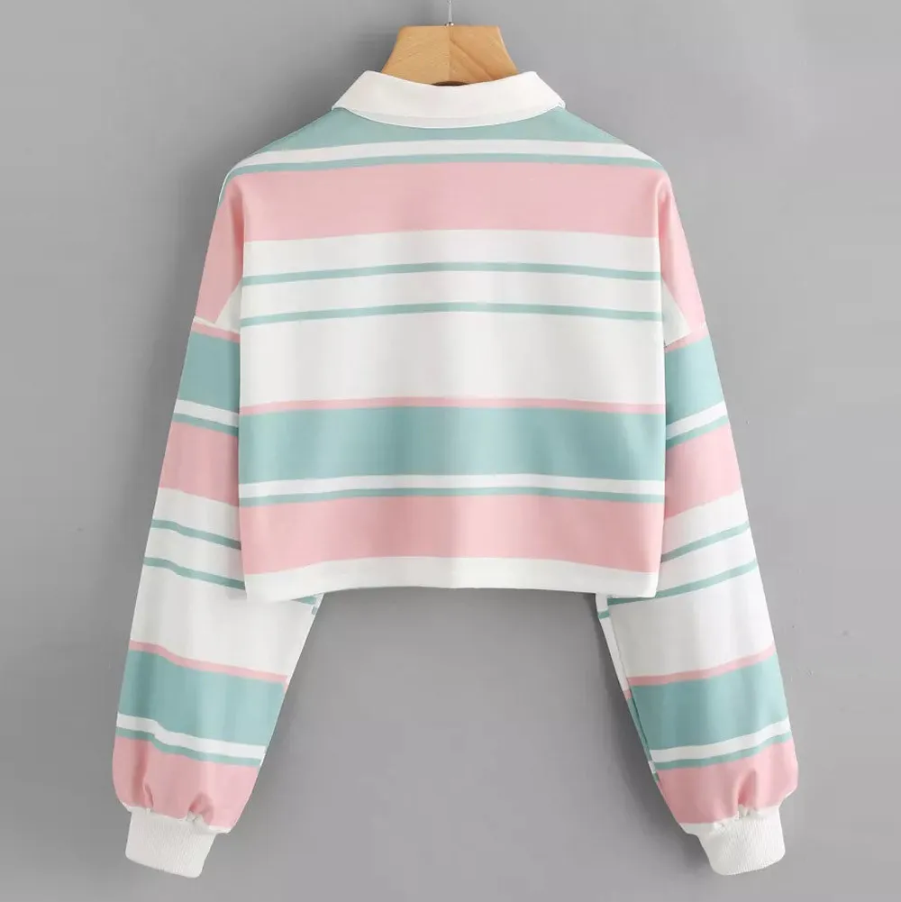Sweatshirts Womens Harajuku Sweatshirts Casual Drop Shoulder Striped Crop Pullover Sweatshirt Sudaderas Женская одежда 2021 New