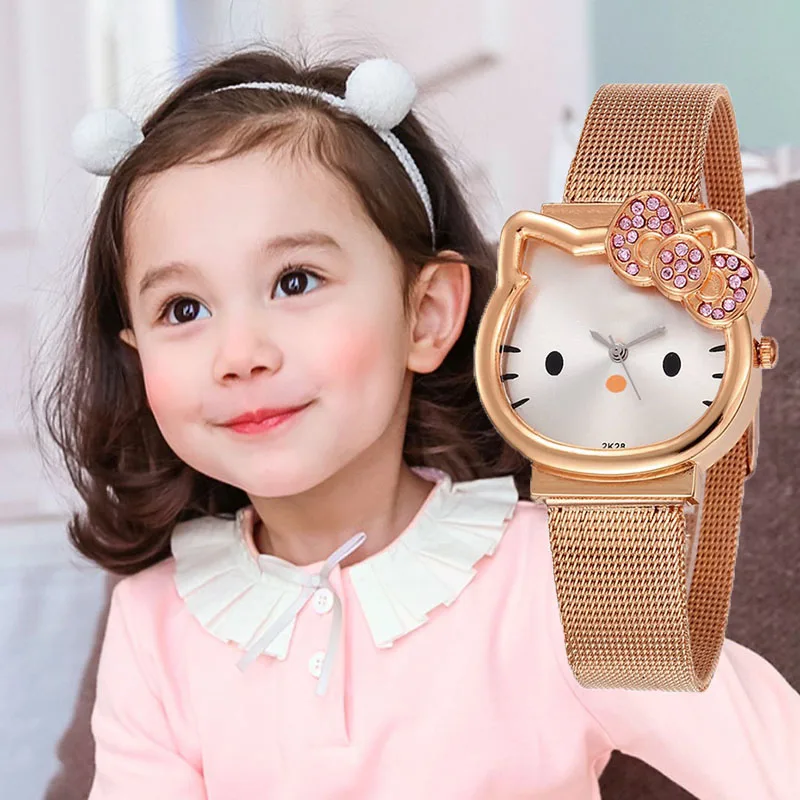 Reloj kitty/Детские часы для девочек Детские с рисунком Водонепроницаемые аналоговые