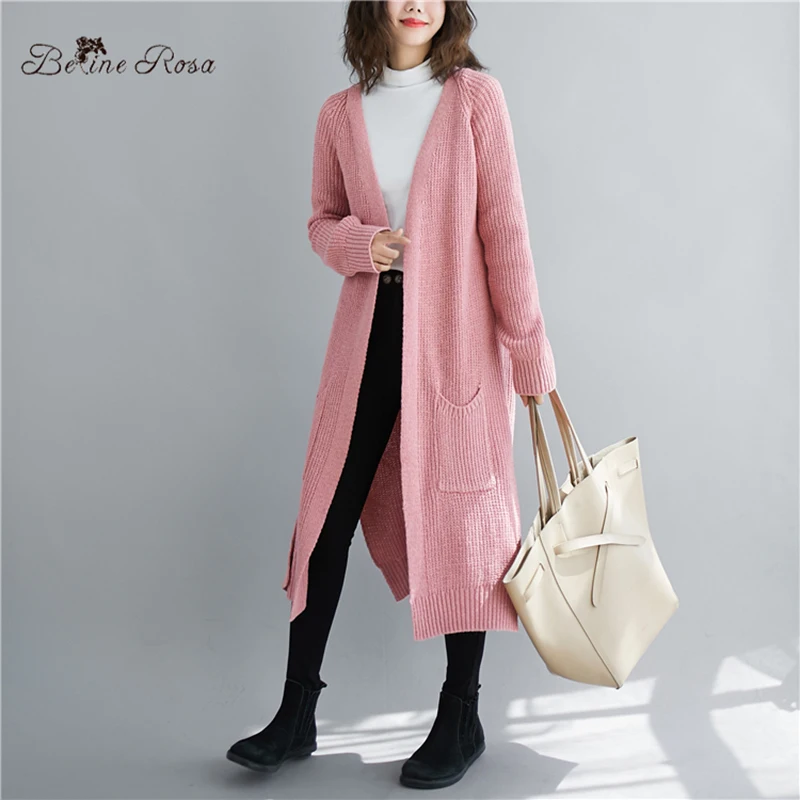BelineRosa Элегантные Женские однотонные свободные длинные кардиганы повседневная