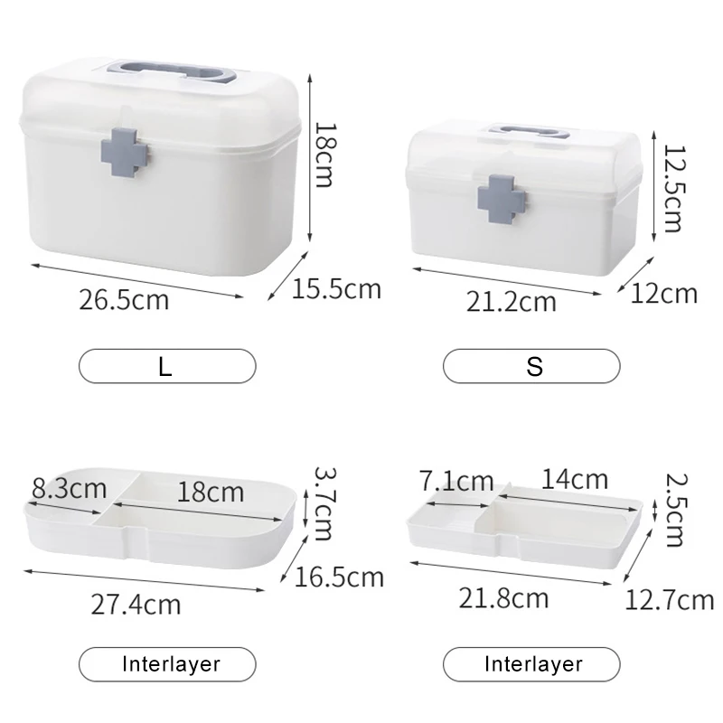 

3/2 Layer Portable First Aid Kit Storage Box Plastic Multi-Functional Family Emergency Kit Box with Handle