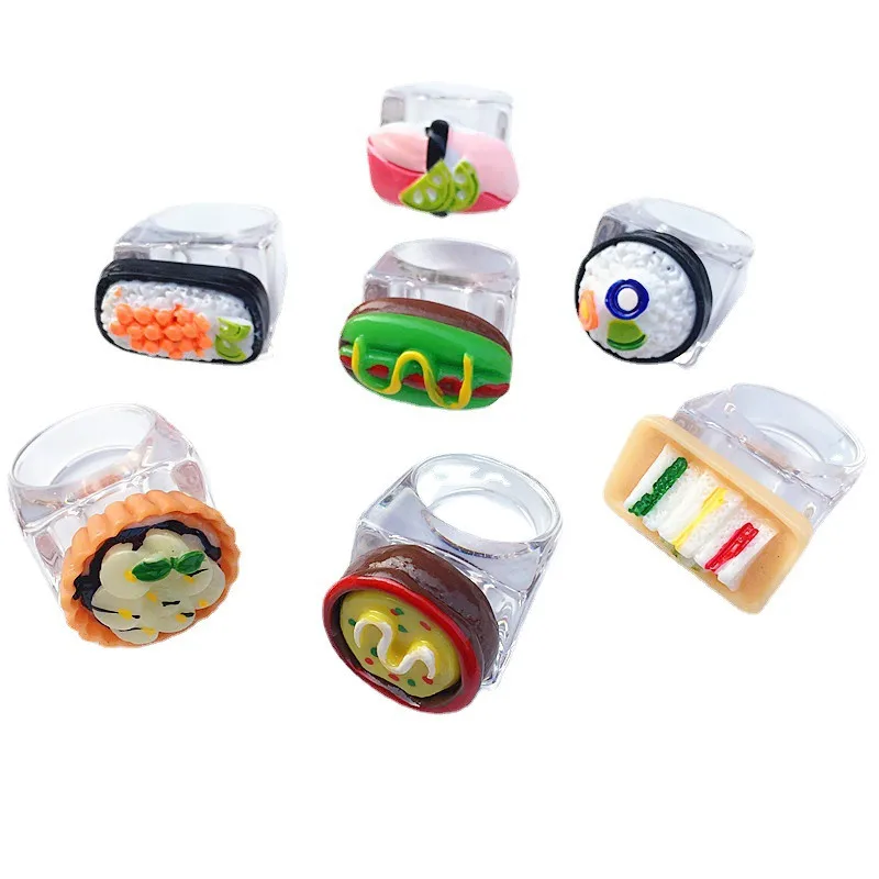 

MASA 2021 New Fashion Color Transparent Resin Acrylic Female Ring Korea Creative Cartoon Cute Square Irregular Ring Jewelry